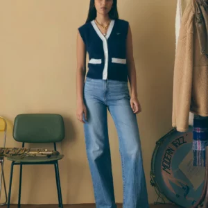 Cardigan Gilet Servandoni Mini Patch Coeur Midnight Blue Maison Labiche